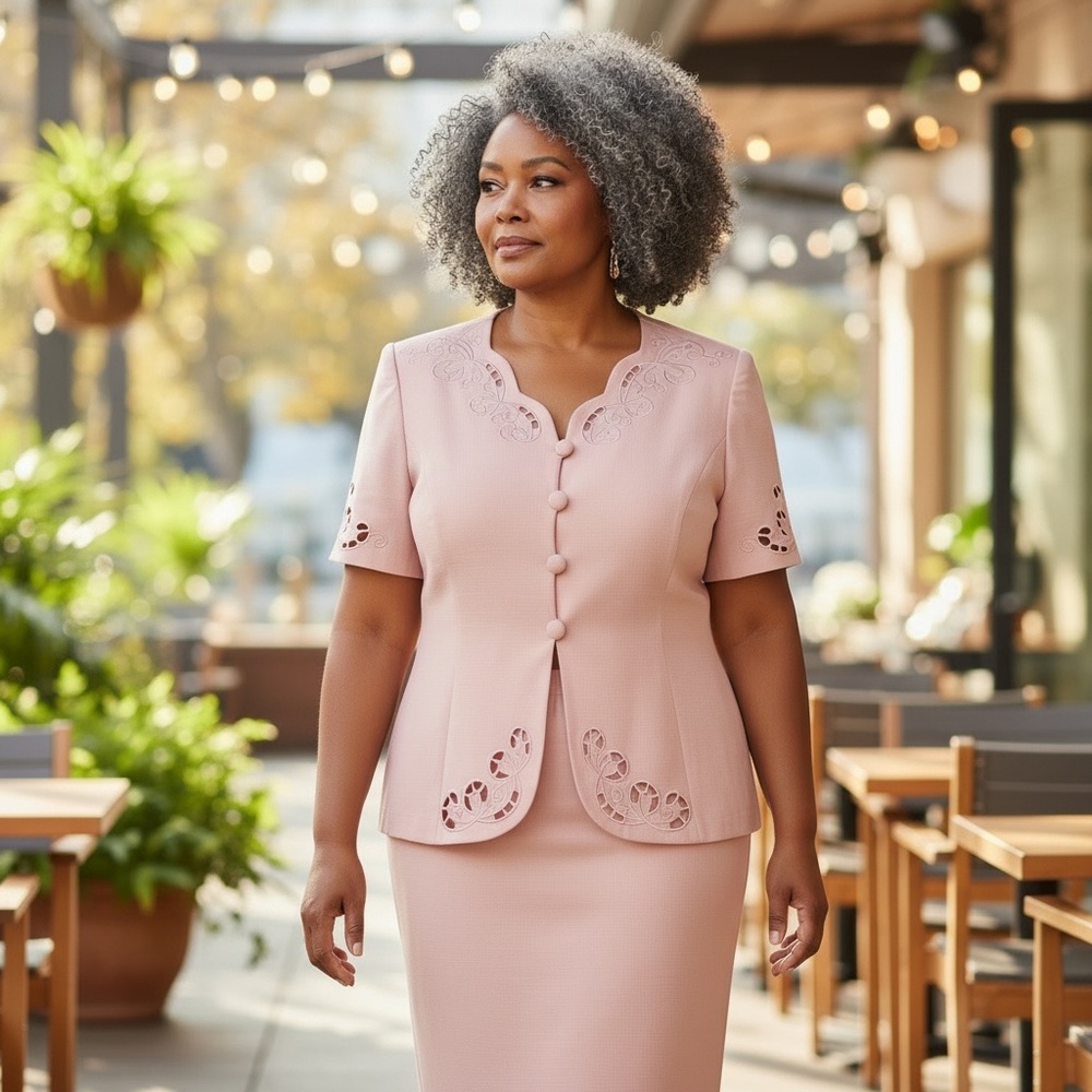 Vintage Morgan Miller Pink Two-Piece Skirt Suit with Cutout Details